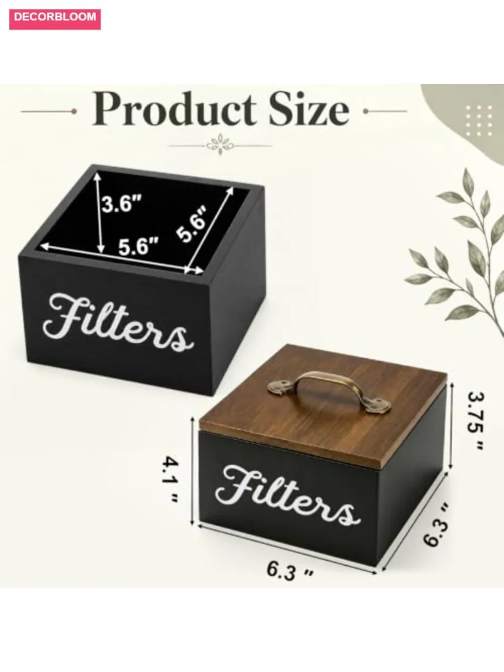 Wooden Coffee Filters Holder with Lid and Rustic Handle